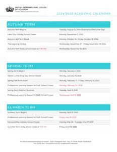 british international school of houston calendar
