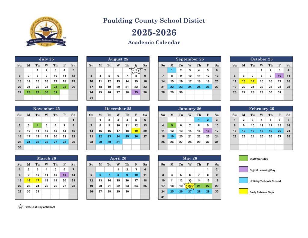 Paulding County Schools Calendar 25 26 PDF EduCounty