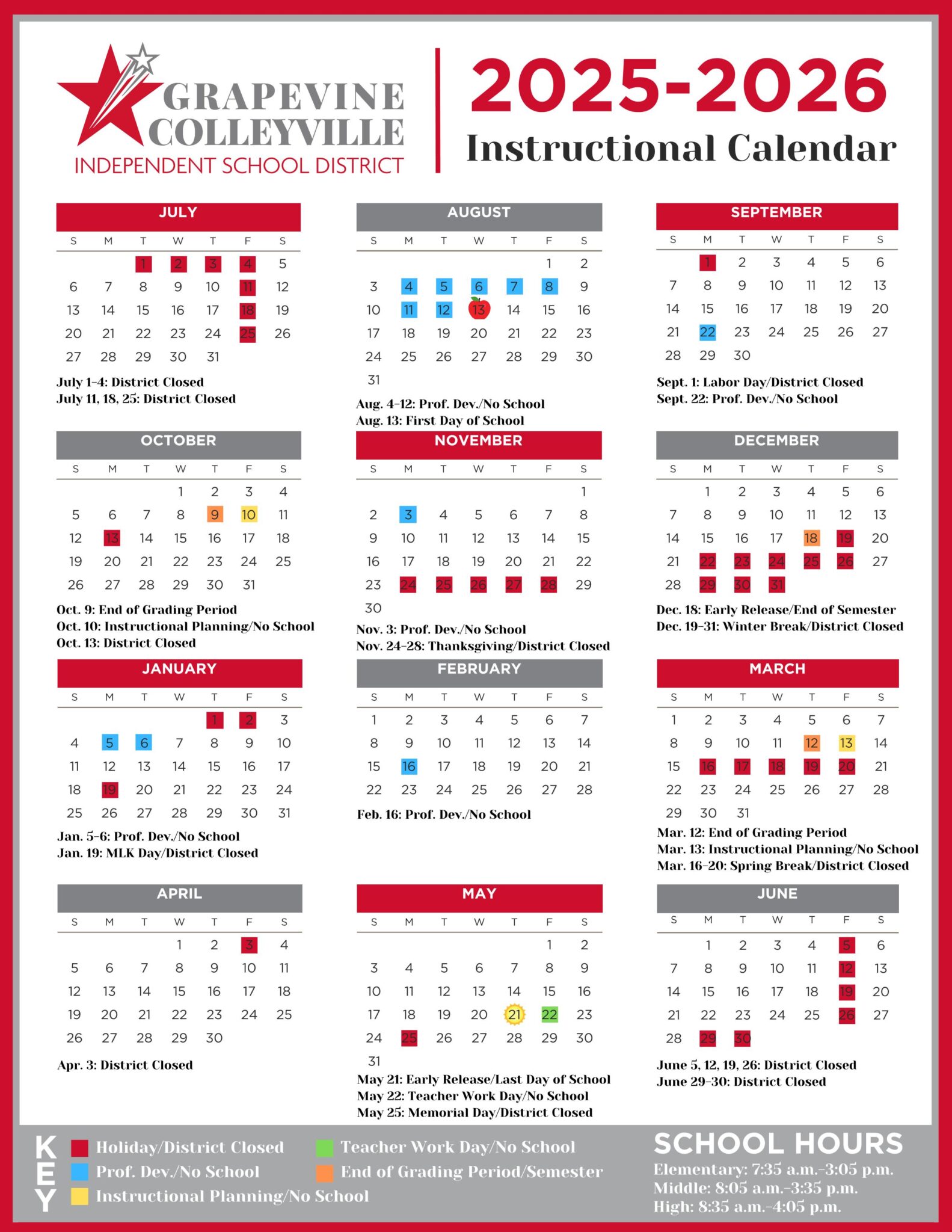 GrapevineColleyville GCISD Schools Calendar 2526 [PDF] EduCounty