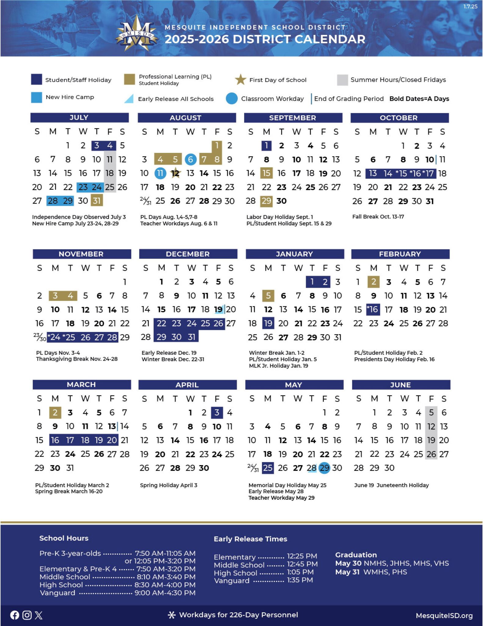 Calendar 2025 Mesquite Isd