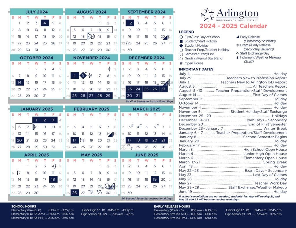 Arlington isd school calendar 24-25