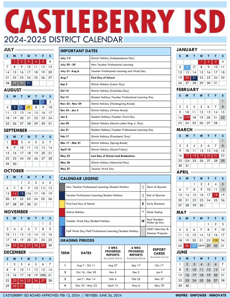 Castleberry isd school calendar 24-25