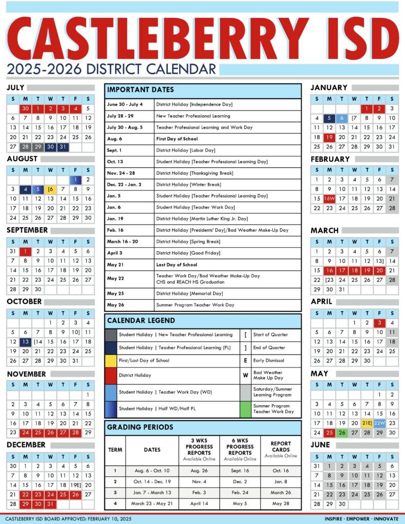 Castleberry isd school calendar 25-26