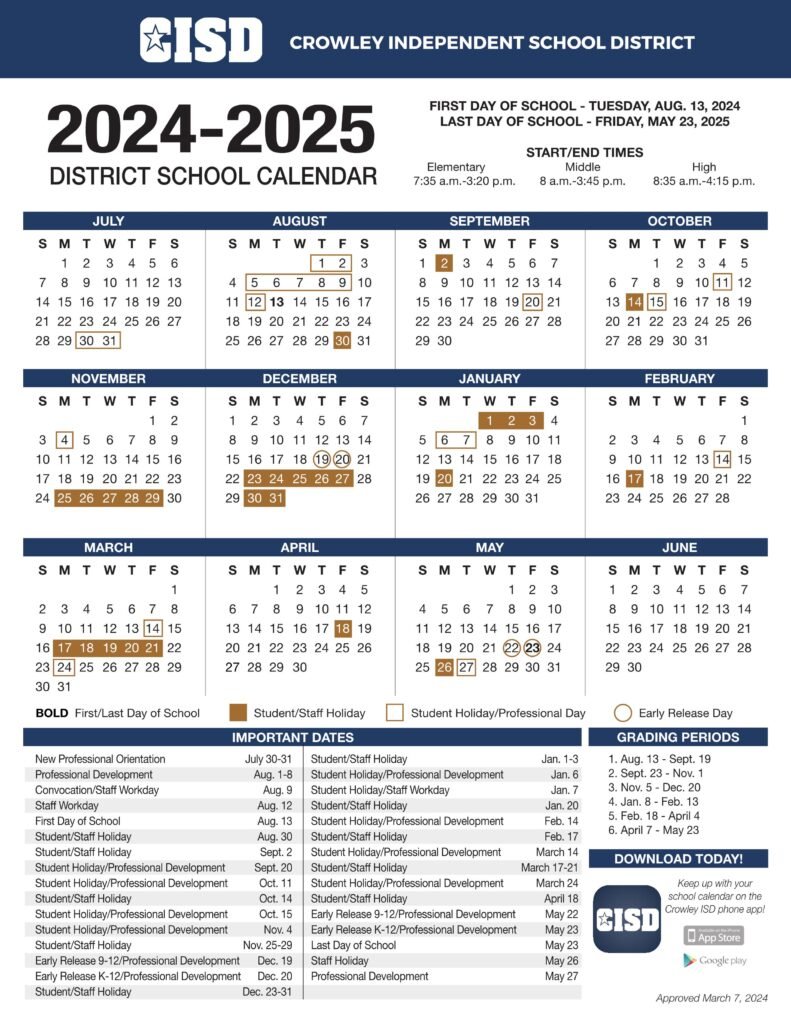 CROWLEY ISD SCHOOL CALENDAR 24-25