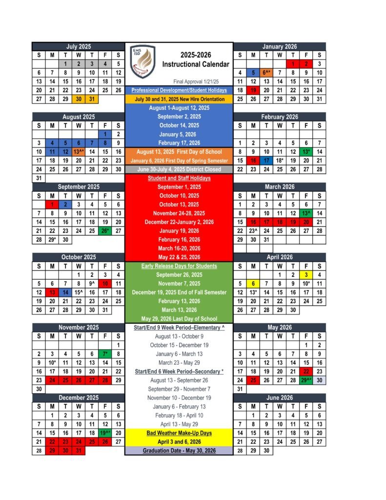 Eagle Mountain Saginaw EMS ISD Calendar 24-25 [PDF]