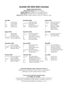 Humble ISD School District Calendar 24-25