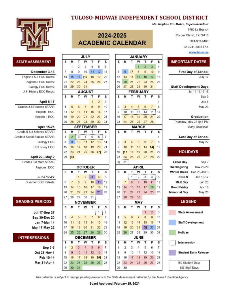 TULOSO-MIDWAY ISD school calendar 24-25