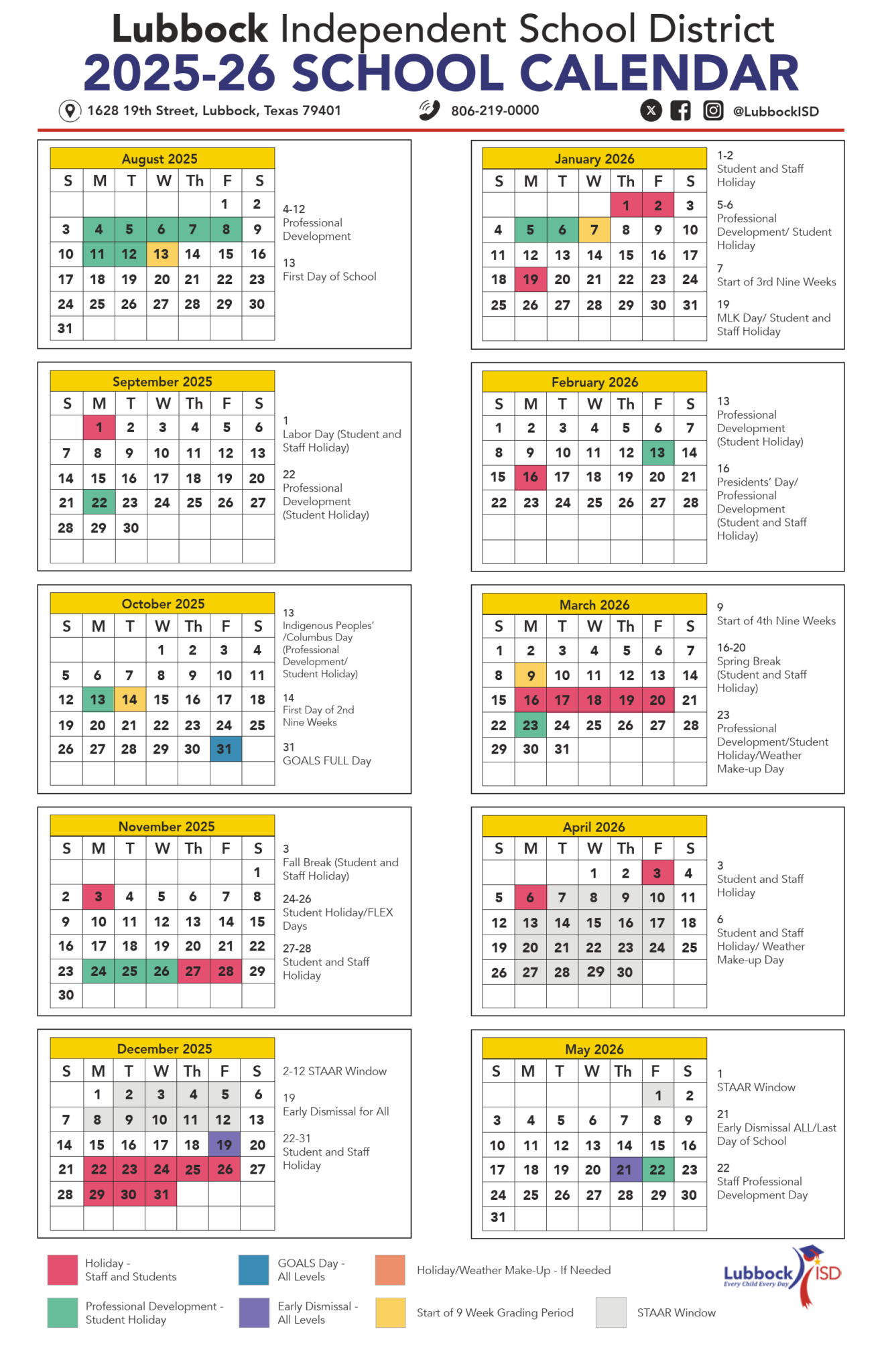 Lubbock ISD School Calendar 2526 [PDF] EduCounty