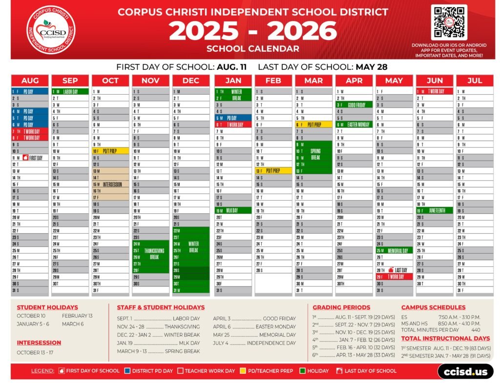 CORPUS CHRISTI ISD SCHOOL CALENDAR 25-26