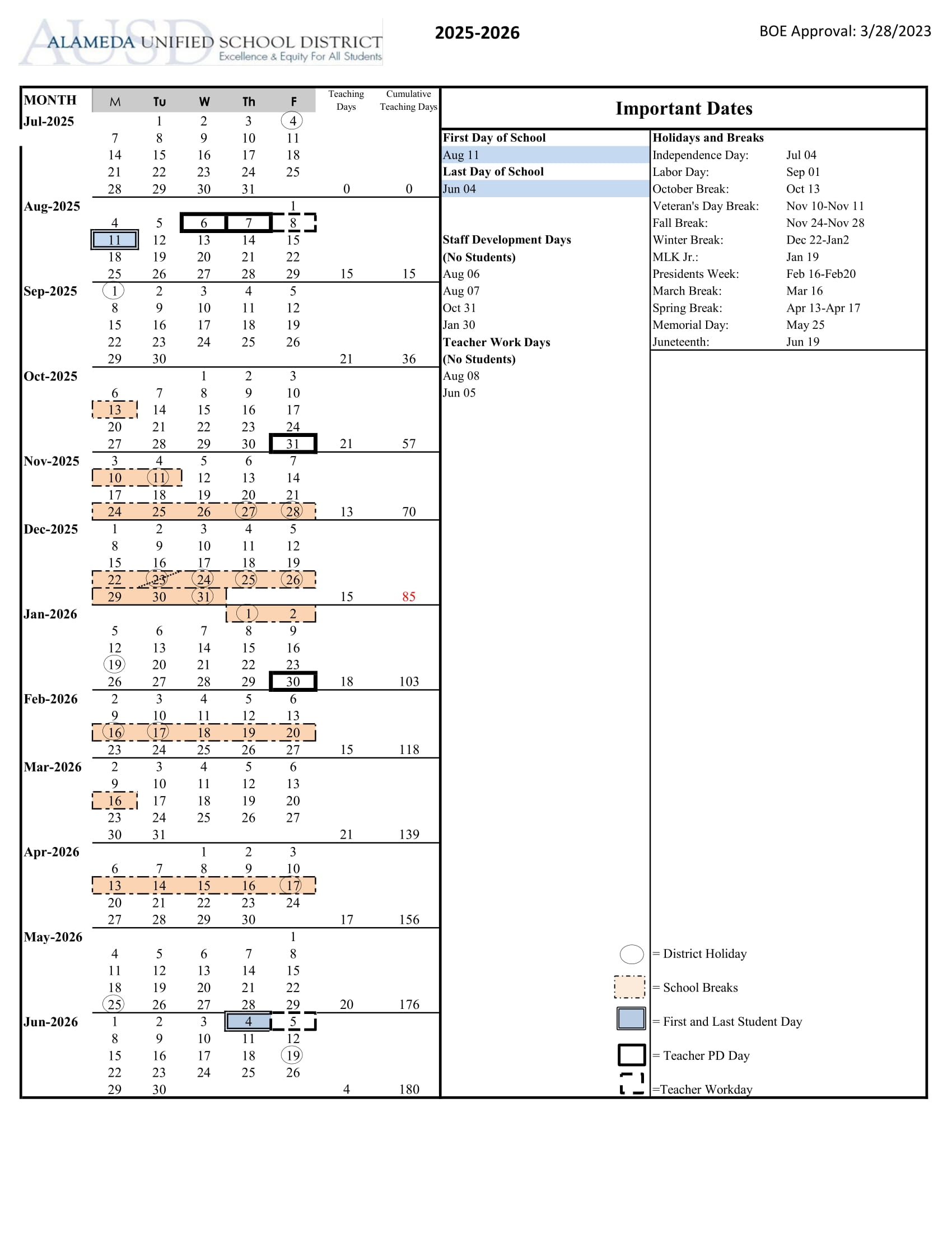 Alameda Unified School District Calendar 2526 [PDF] EduCounty
