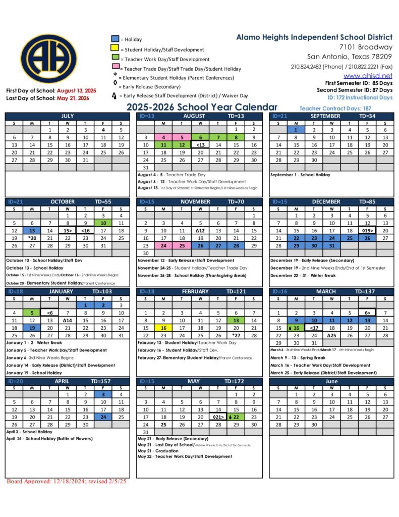 ALAMO HEIGHTS ISD SCHOOL CALENDAR 25-26