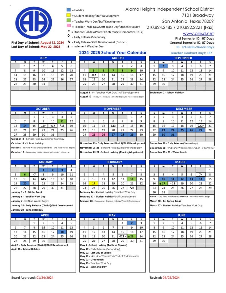 ALAMO HEIGHTS ISD SCHOOL CALENDAR 24-25