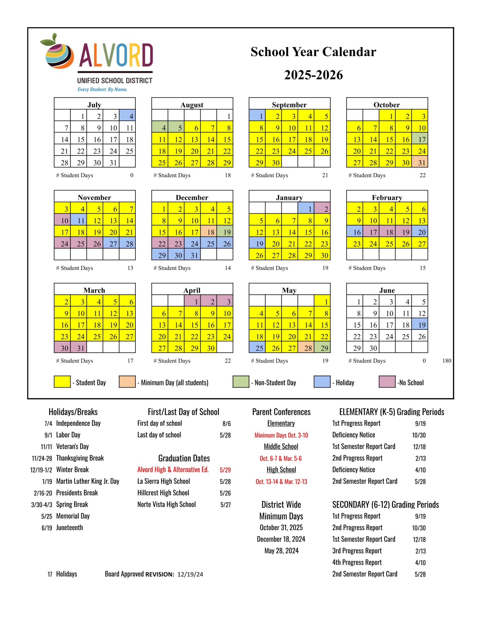 Alvord Unified School District 2526 Calendar [pdf] EduCounty