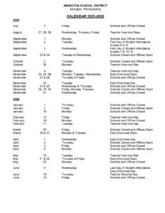 Abington School District calendar 25-26