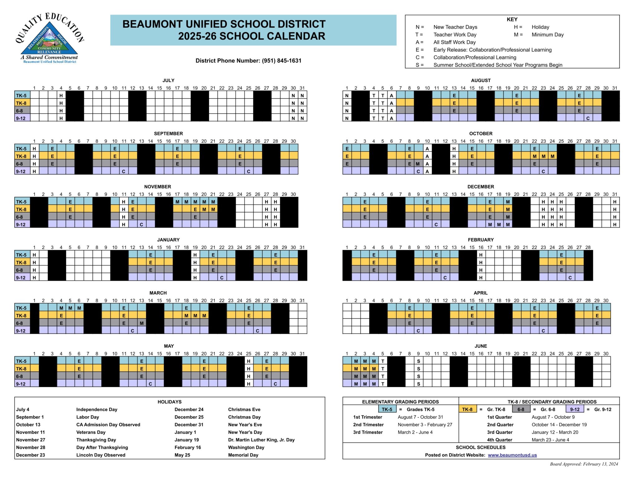 Beaumont Unified School District 2526 Calendar revised EduCounty