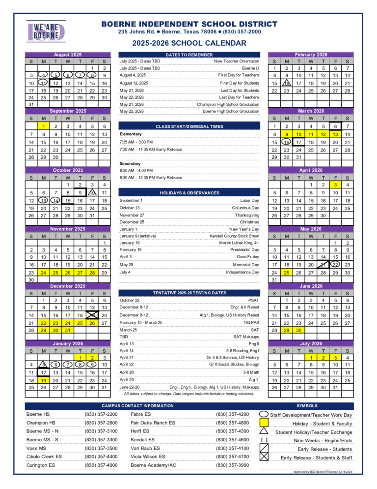 Boerne ISD School Calendar 2526 [PDF] REVISED EduCounty