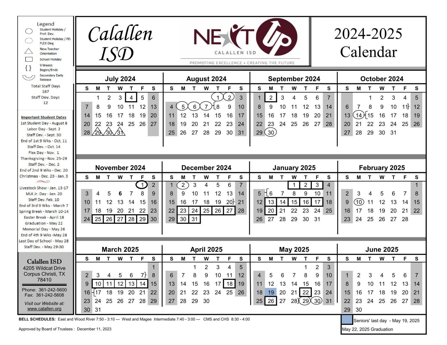 Calallen ISD School Calendar 2425 [PDF] EduCounty