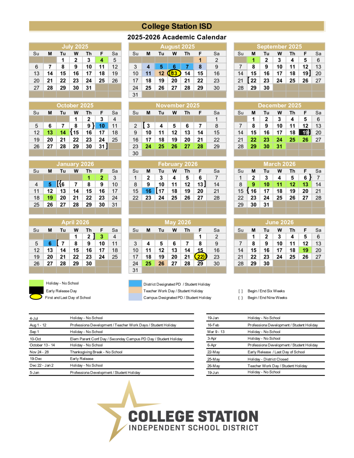 College Station ISD School Calendar 2526 [pdf] EduCounty