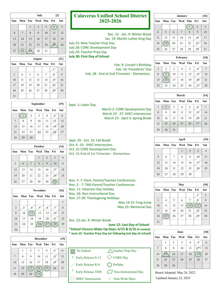 Calaveras Unified School District 2526 Calendar EduCounty