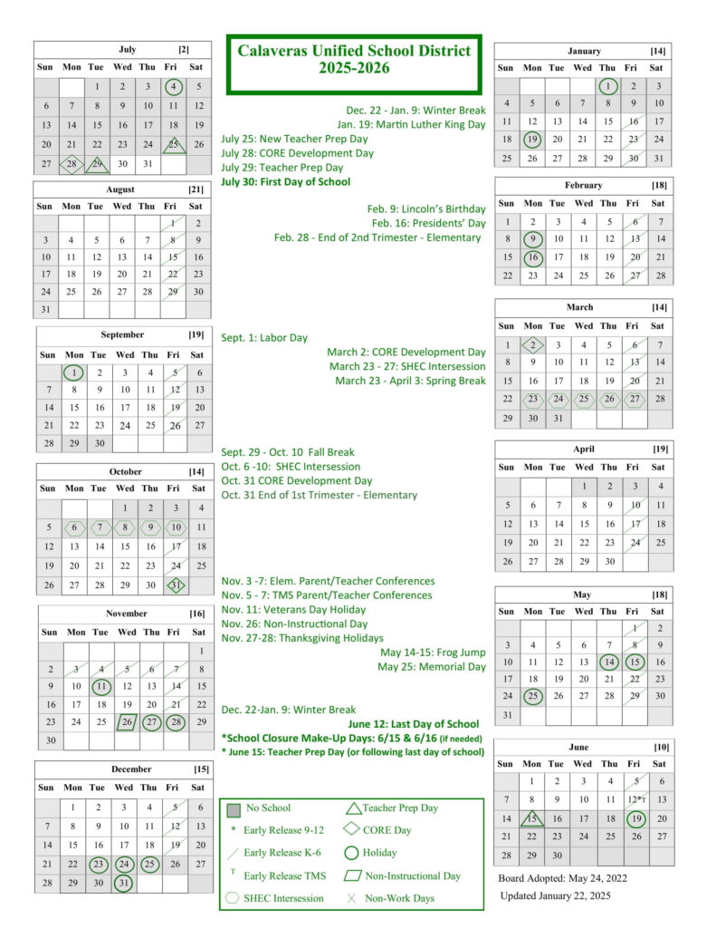Calaveras Unified School District 2526 Calendar EduCounty