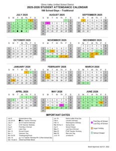 Chino Valley Unified School District CVUSD Calendar 25-26