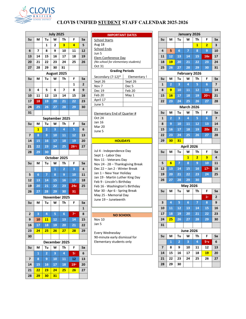 Clovis Unified School Calendar