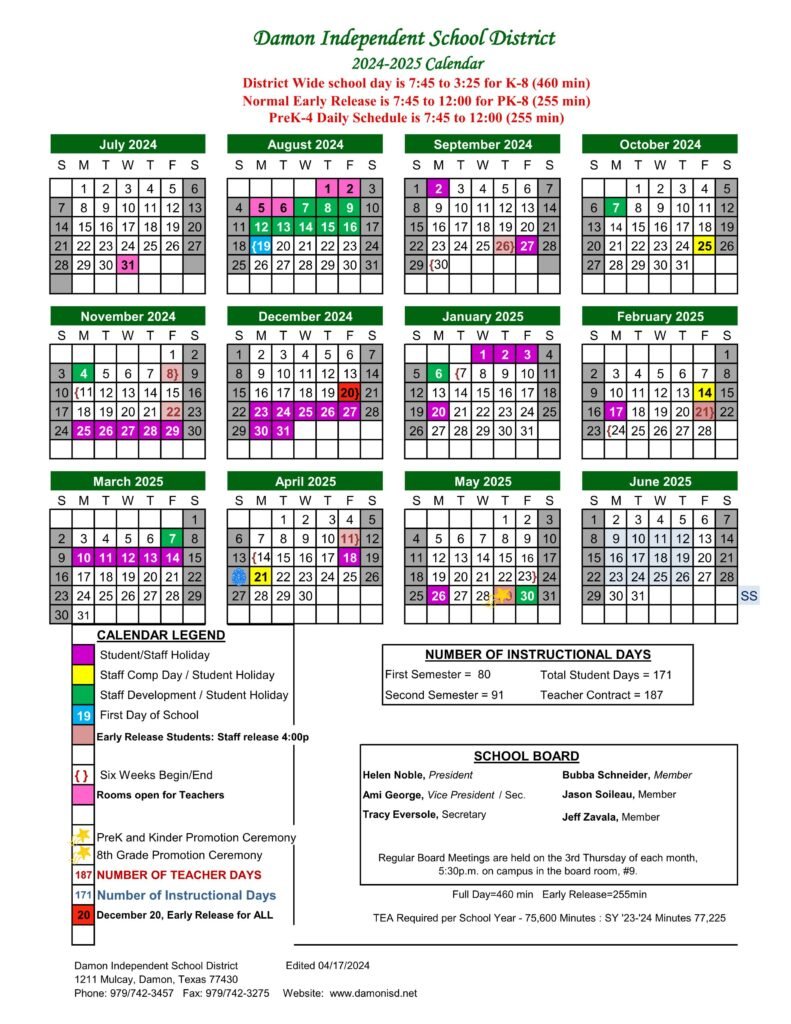 DAMON ISD SCHOOL CALENDAR 24-25