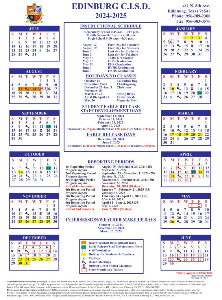 Edinburg CISD School Calendar 2425 [PDF] EduCounty