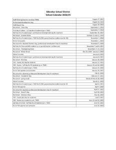 Gibraltar School District calander 24-25