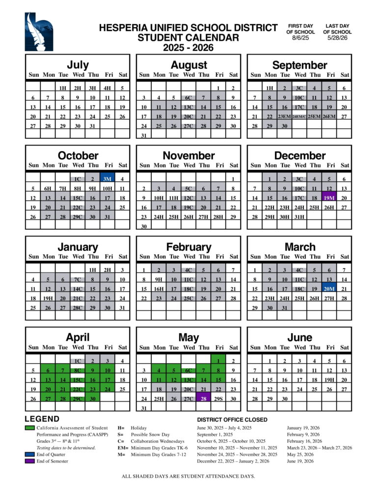 HESPERIA HUSD School Calendar 2526 [PDF] revised EduCounty