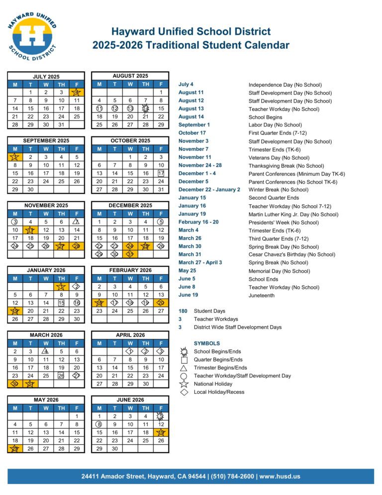 Hayward unified school district calendar 25 26 pdf educounty
