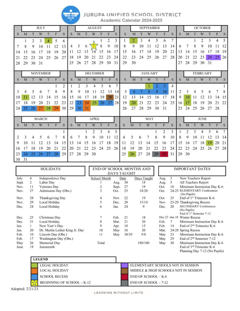 Jurupa USD School Calendar 2526 [pdf] revised EduCounty