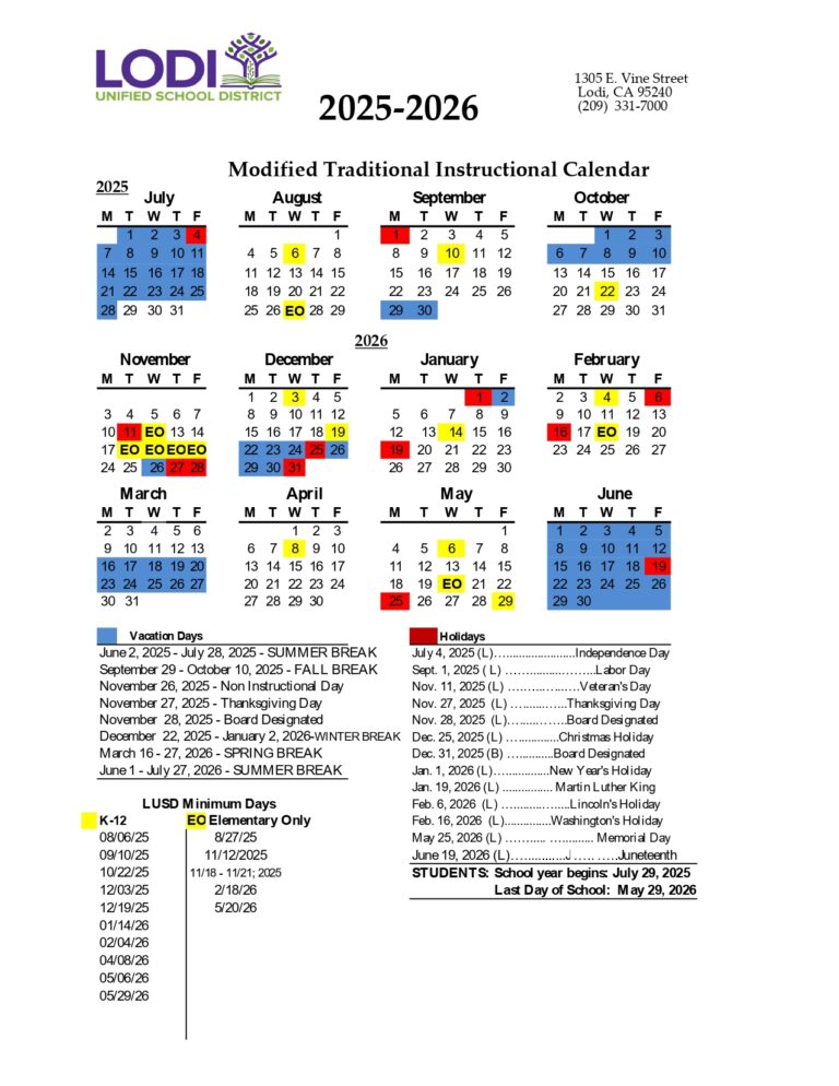 Lodi Unified School District Calendar 2526 [PDF] REVISED EduCounty