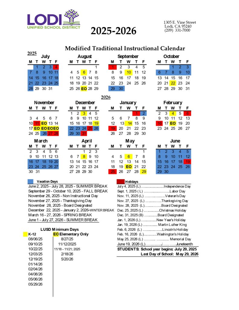 Lodi Unified School District Calendar 25 26 PDF REVISED EduCounty