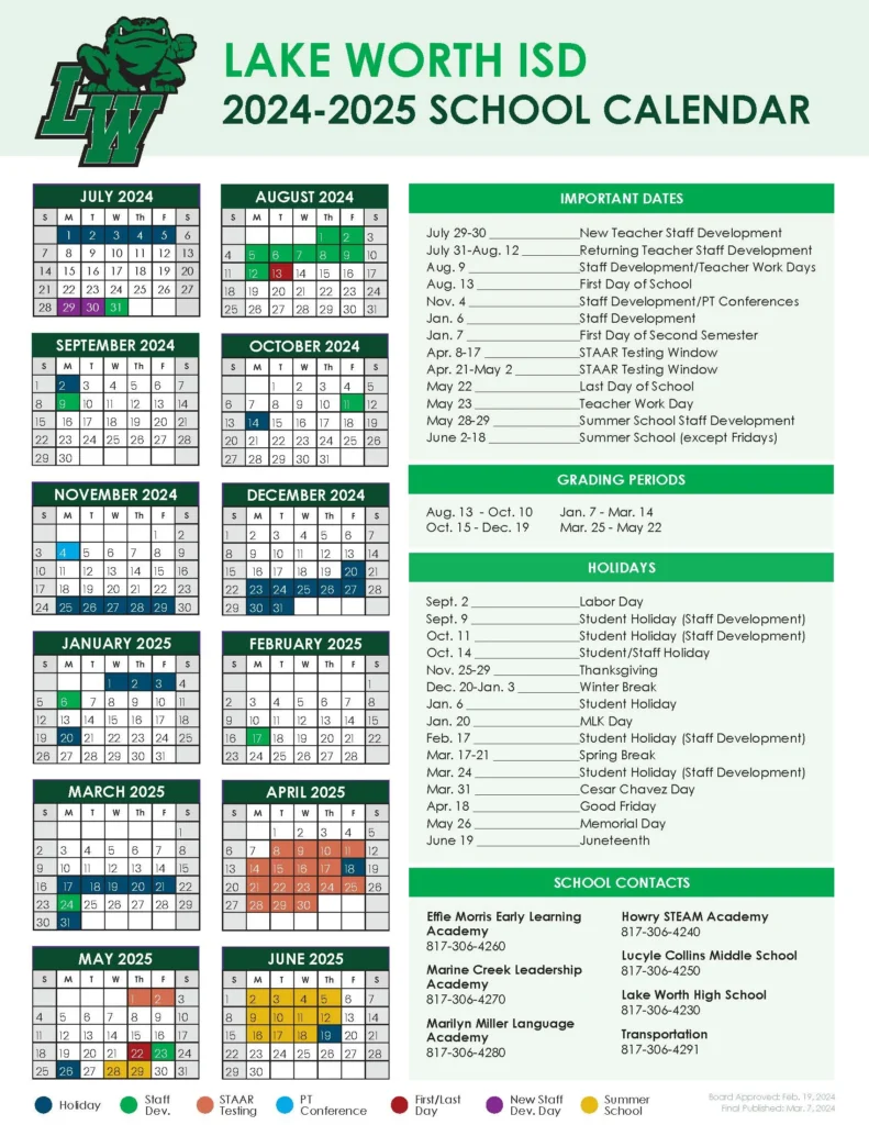 lake worth isd school calendar 24-25