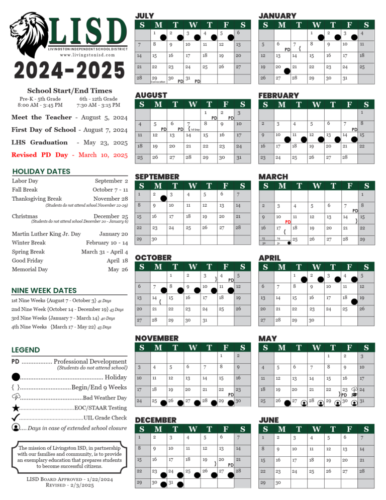 Livingston ISD School Calendar 25-26 [PDF] REVISED - EduCounty