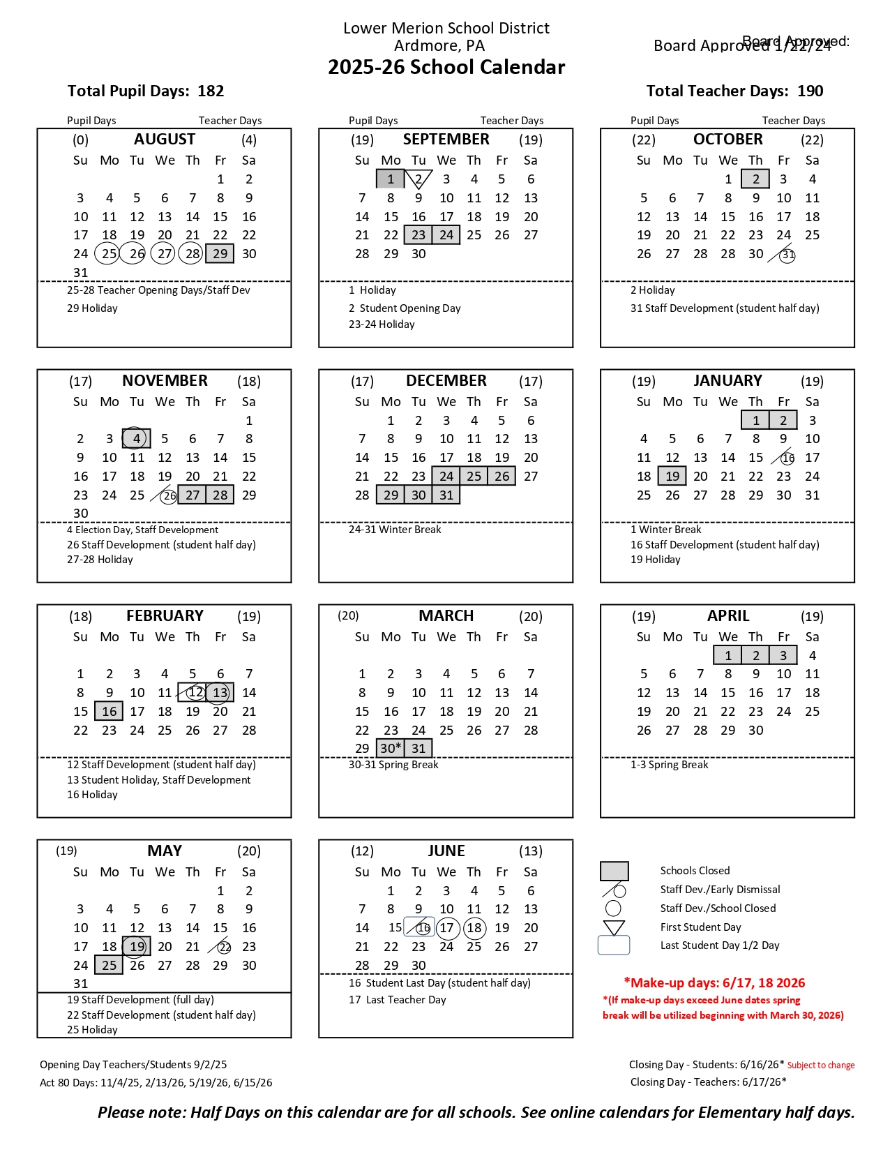 Lower Merion School District Calendar 2526 [PDF] revised EduCounty