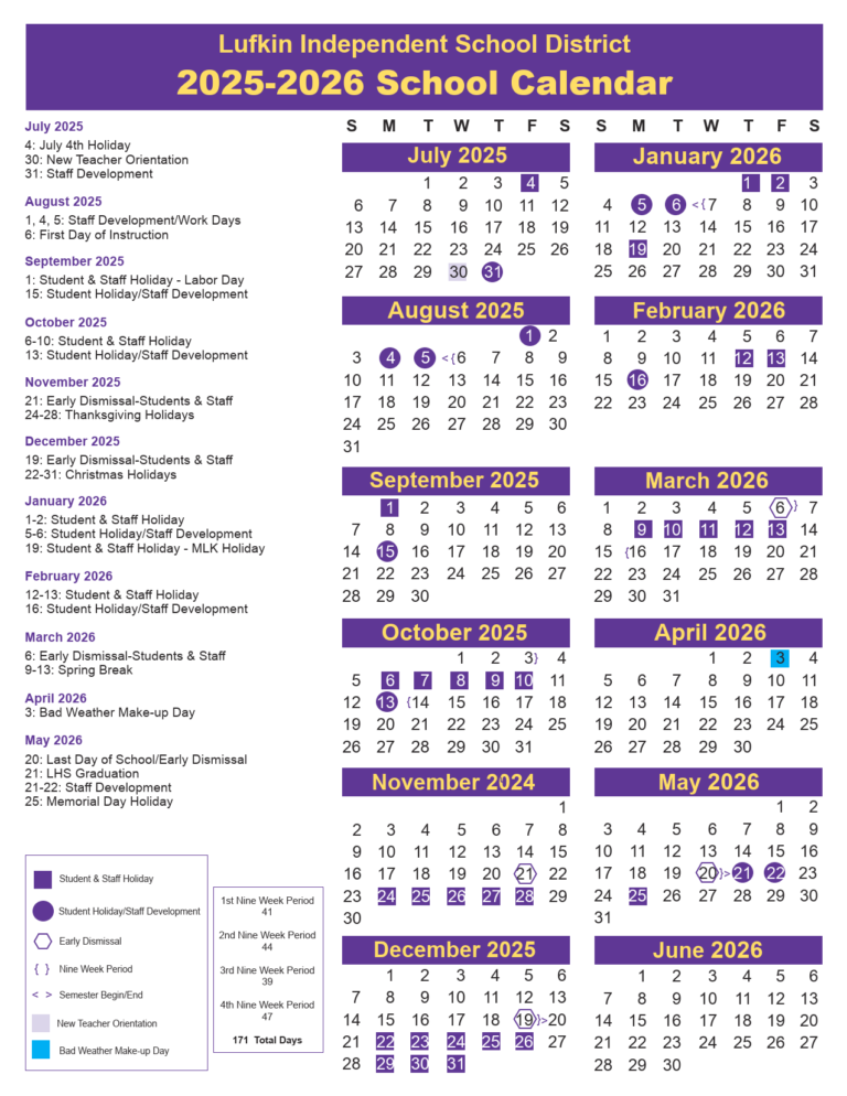 Lufkin ISD School Calendar 25 26 PDF EduCounty
