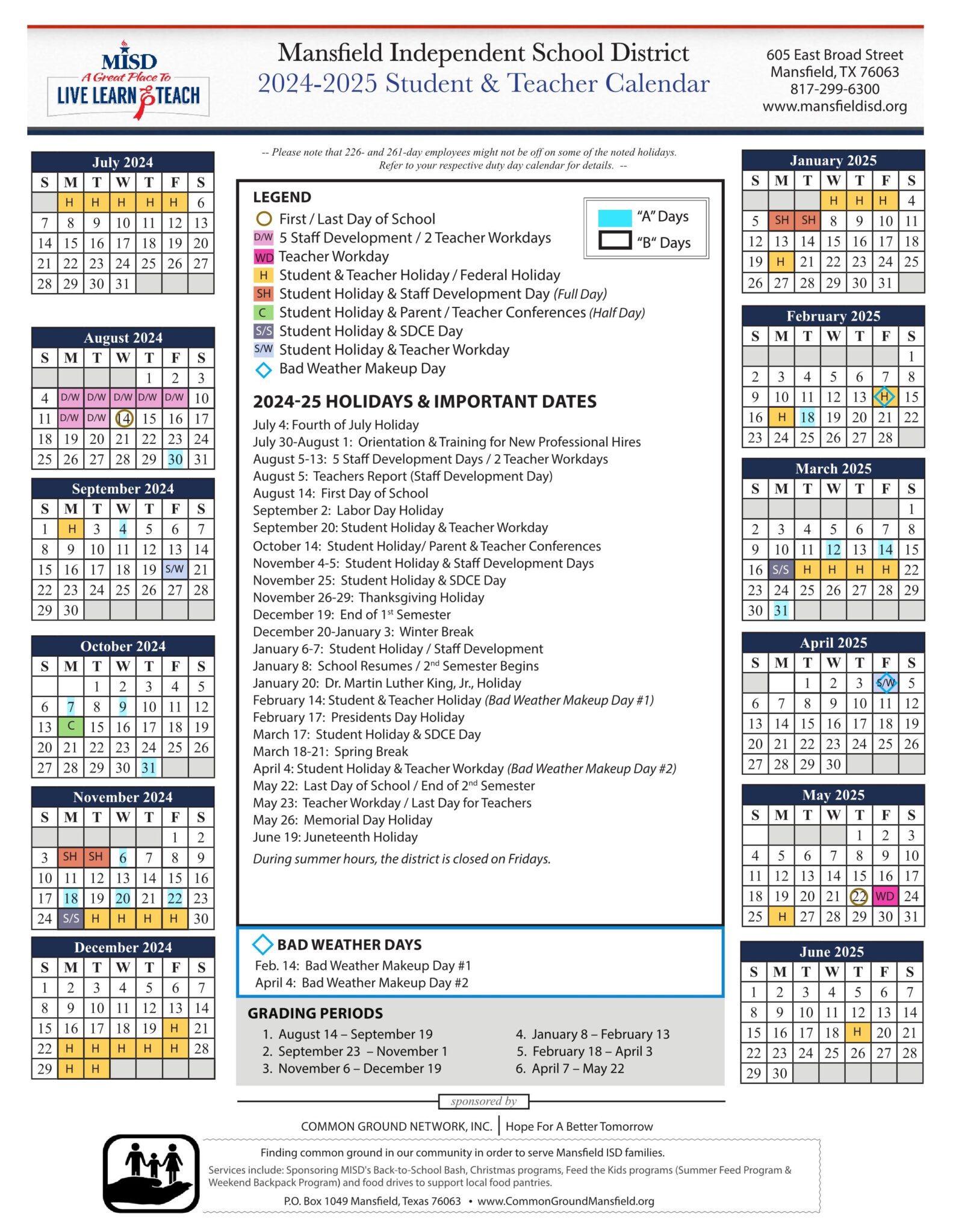 Mansfield ISD School Calendar 2425 [PDF] EduCounty