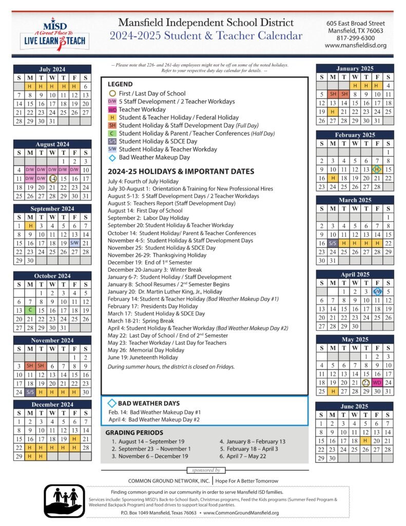 MANSFIELD ISD SCHOOL CALENDAR 24-25