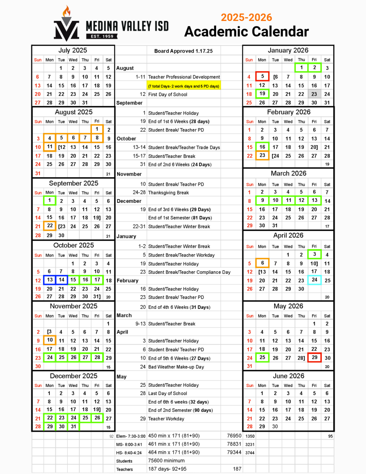 Medina Valley ISD School Calendar 25 26 PDF EduCounty