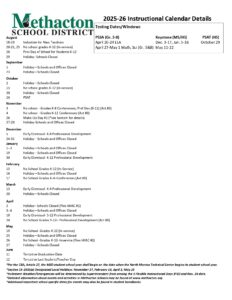 Methacton School District Calendar 25 26 PDF revised EduCounty