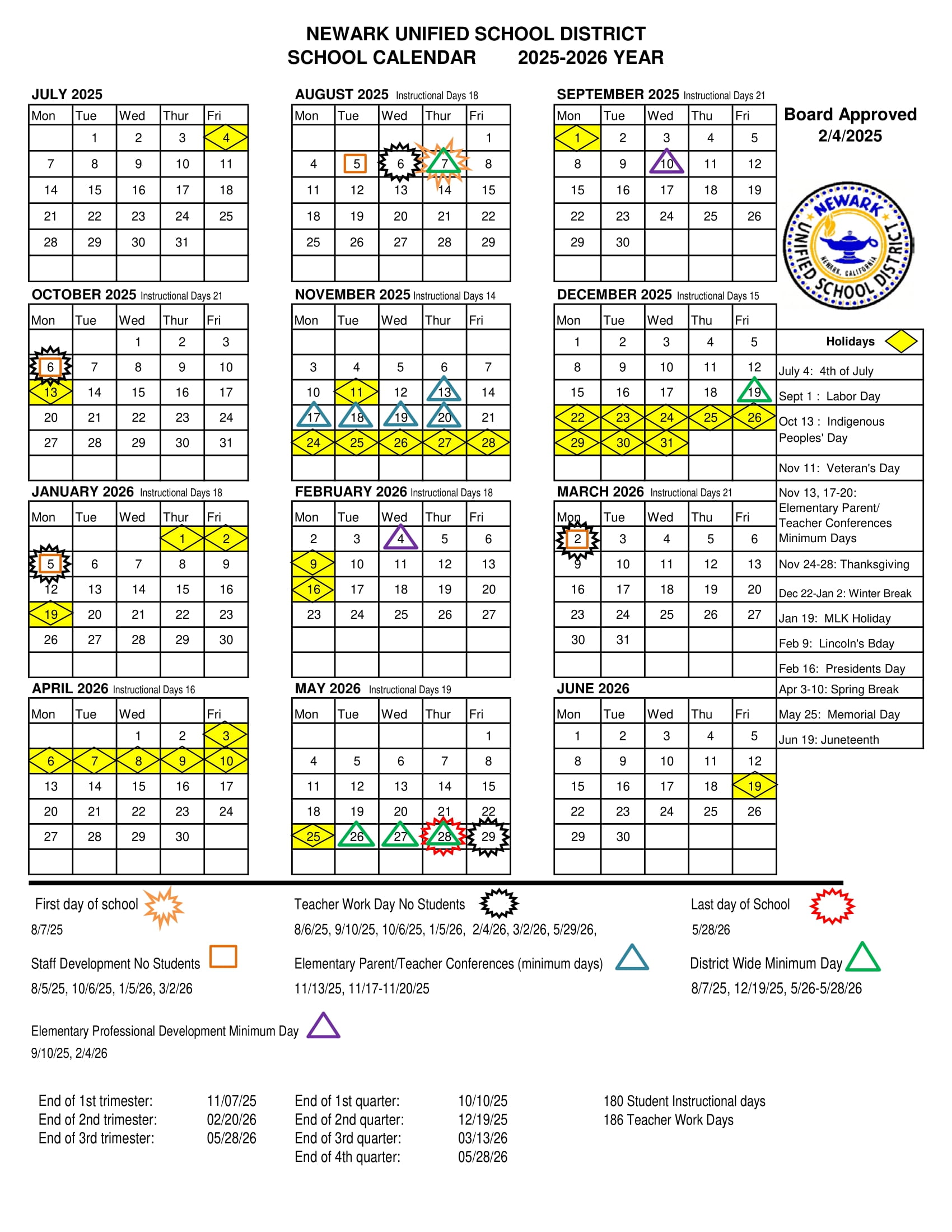 Newark USD Calendar 2526 [PDF] EduCounty