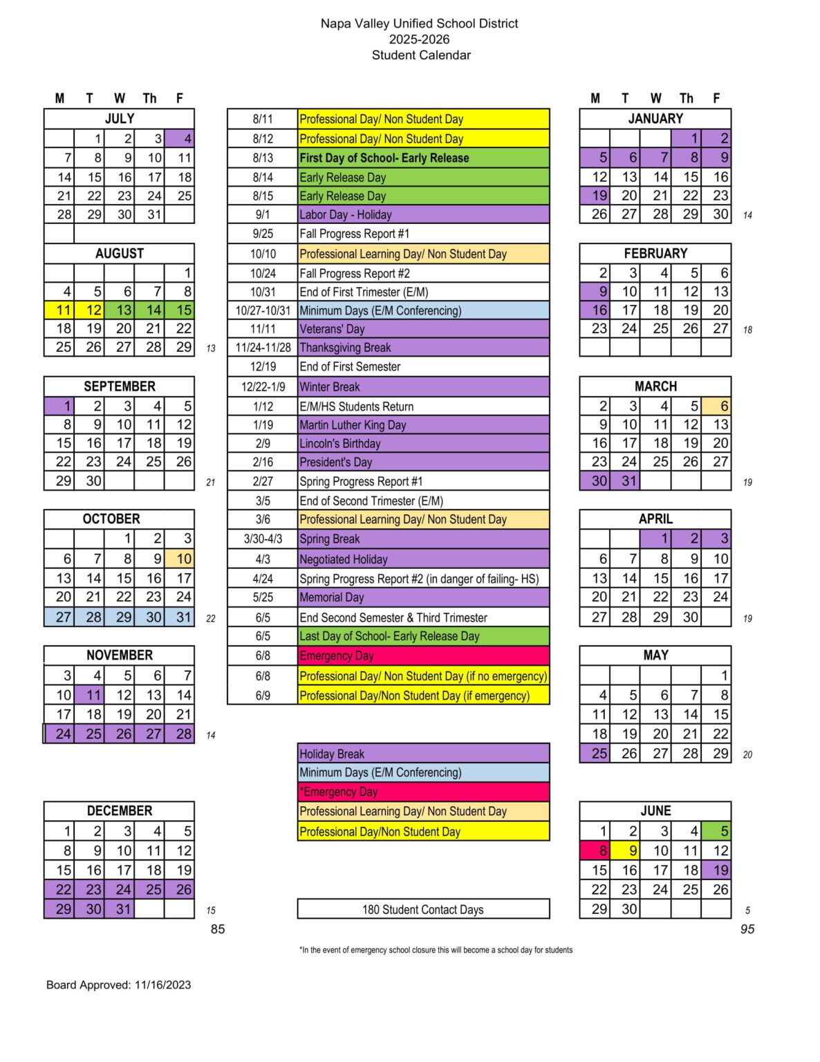Napa Valley Unified School District Calendar 2526 [PDF] revised