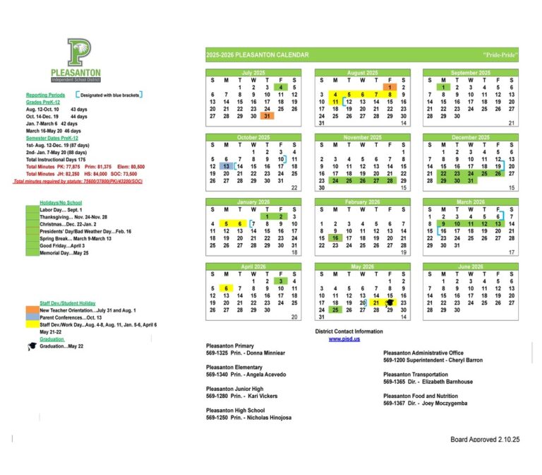 Pleasanton ISD School Calendar 25 26 PDF EduCounty