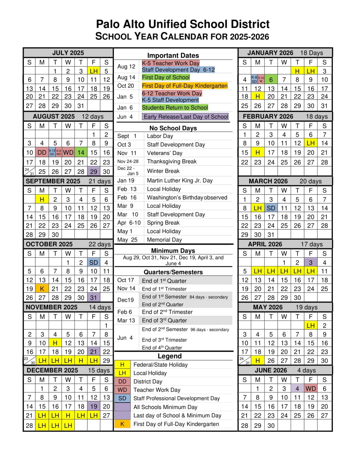 Palo Alto Unified School District Calendar 2526 [PDF] EduCounty