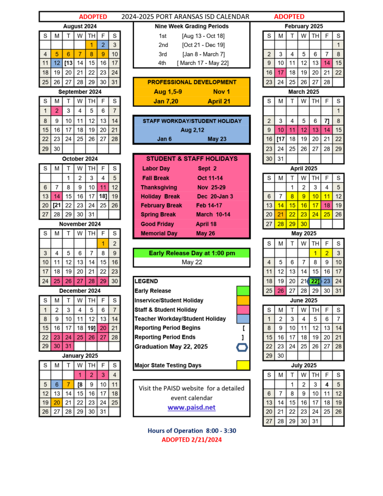 Port Aransas School Calendar 24-25 [PDF]