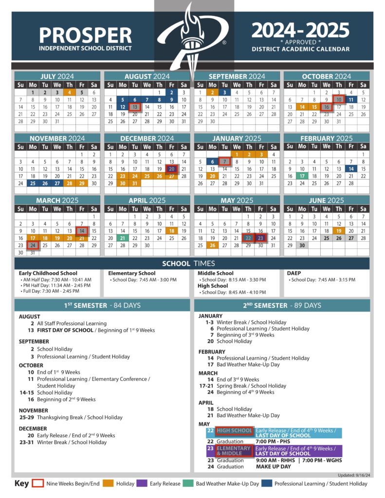 Prosper ISD School Calendar 2425 [PDF] EduCounty