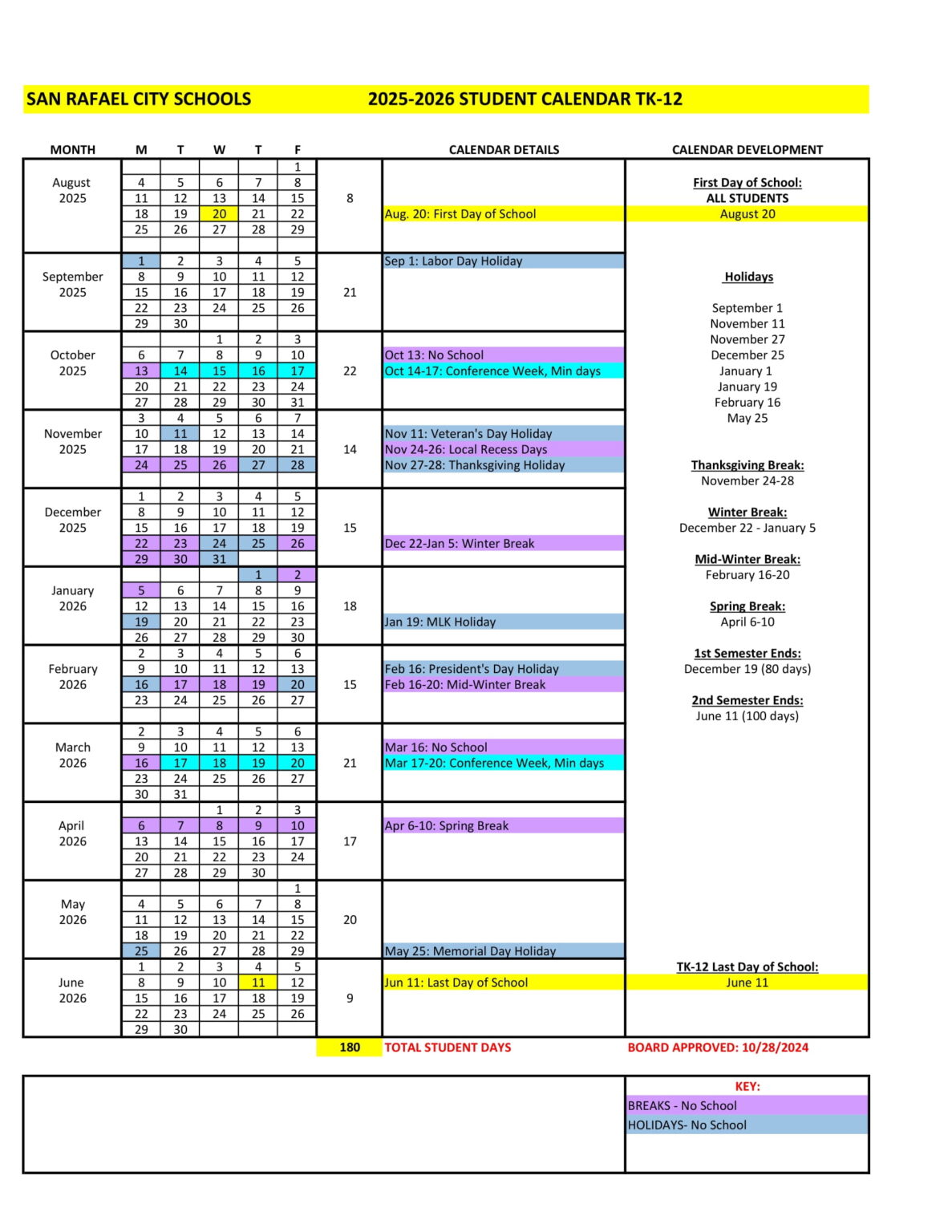 San Rafael City Schools Calendar 25 26 PDF revised EduCounty