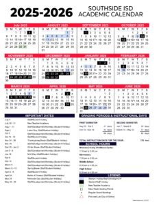 SOUTHSIDE ISD SCHOOL DISTRICT CALENDAR 25-26